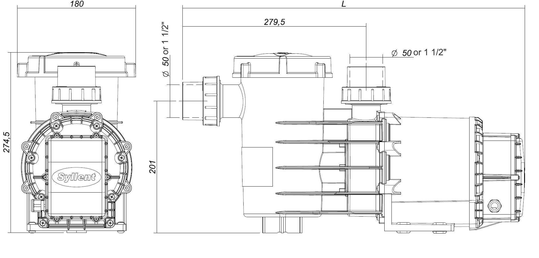 Dimensions pompe piscine 8STREME by Syllent